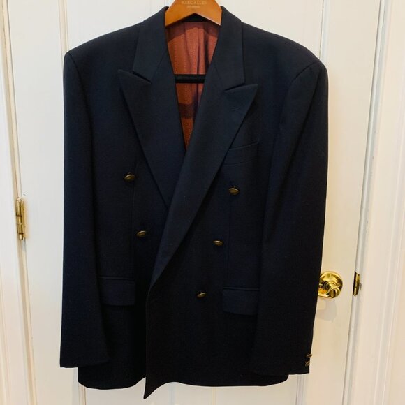 Austin Reed Double Breasted Blazer Suit Jacket Navy with Buttons Wool Vintage - Picture 1 of 16